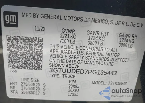 2023 GMC Sierra 1500 4Wd Short Box Slt z USA, uszkodzony, nr VIN 3GTUUDED7PG135443